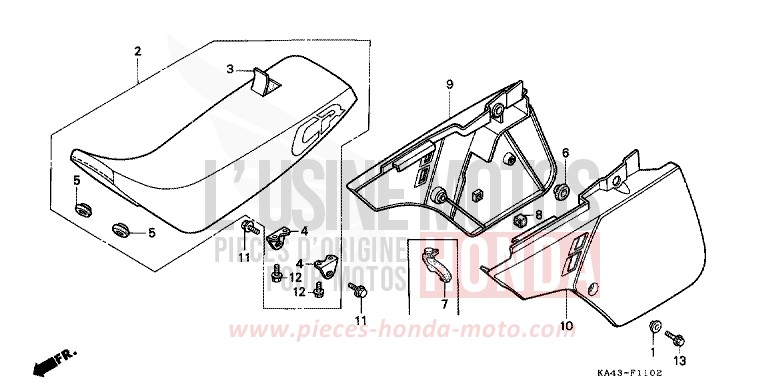 SIEGE/COUVERCLE LATERAL (3) de CR250R FLASH RED (R119) 1987