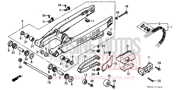 FOURCHETTE ARRIERE/CHAINE SECONDAIRE (4) de CR250R FLASH RED (R119) 1987