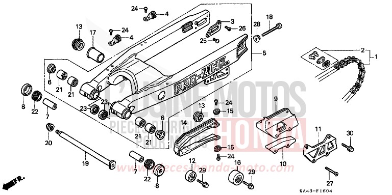FOURCHETTE ARRIERE/CHAINE SECONDAIRE (5) de CR250R FIGHTING RED (R134) 1988