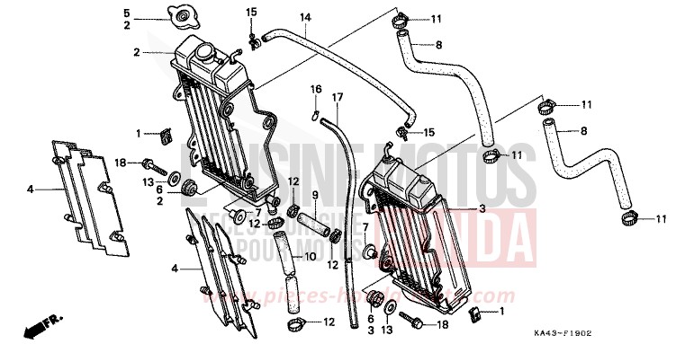 RADIATEUR (3) de CR250R FIGHTING RED (R134) 1988