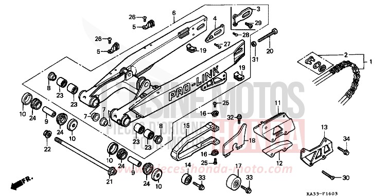 FOURCHETTE ARRIERE/CHAINE SECONDAIRE (4) de CR125R FLASH RED (R119) 1987