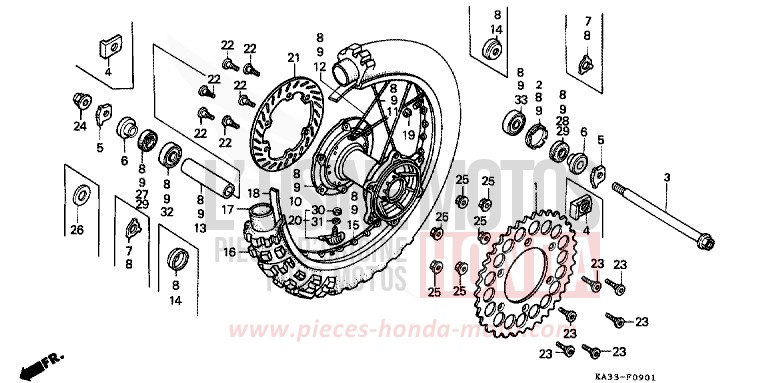 ROUE ARRIERE (2) de CR125R FIGHTING RED (R134) 1988