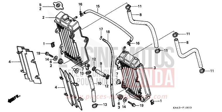 RADIATEUR (4) de CR250R FIGHTING RED (R134) 1989
