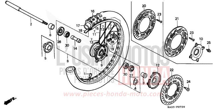 ROUE AVANT de CR125R FIGHTING RED (R134) 1989