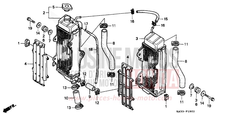 RADIATEUR (3) de CR125R FIGHTING RED (R134) 1989