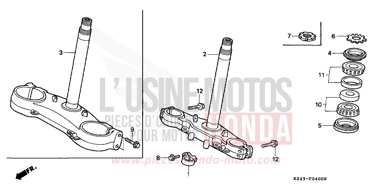 TIGE DE DIRECTION (CR125RL/RM/RN/RP/RR) de CR125R NEUCLEAR RED (R177) 1990