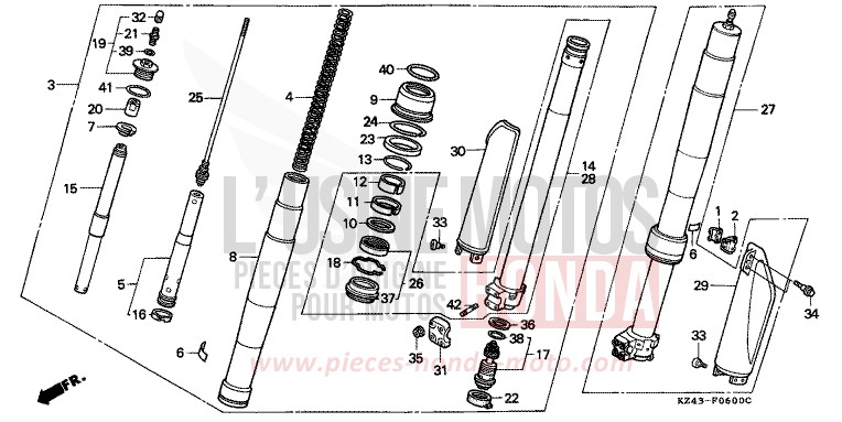 FOURCHETTE AVANT (CR125RL) de CR125R NEUCLEAR RED (R177) 1990