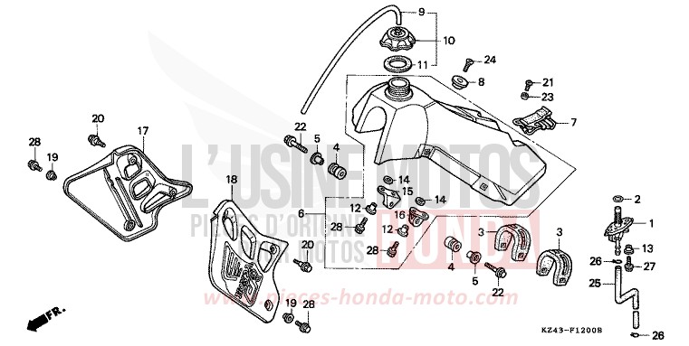 RESERVOIR A CARBURANT (CR125RL) de CR125R NEUCLEAR RED (R177) 1990