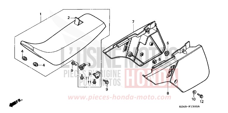 SIEGE/COUVERCLE LATERAL (CR125RL) de CR125R NEUCLEAR RED (R177) 1990