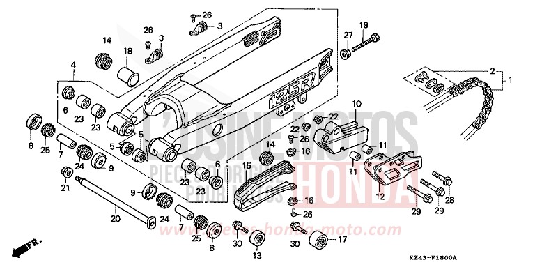 BRAS OSCILLANT (CR125RL) de CR125R NEUCLEAR RED (R177) 1990