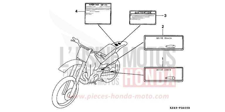 ETIQUETTE DE PRECAUTIONS de CR125R NEUCLEAR RED (R177) 1990