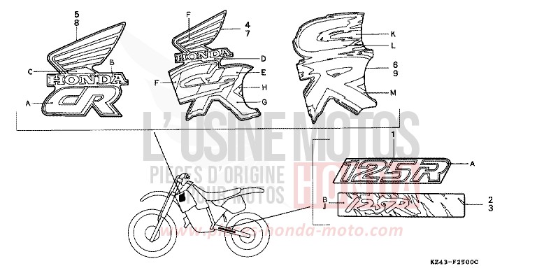 MARQUE (CR125RL/RM/RN) de CR125R NEUCLEAR RED (R177) 1990