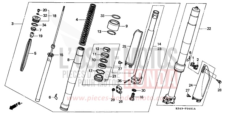 FOURCHETTE AVANT (CR125RM) de CR125R NEUCLEAR RED (R177) 1991