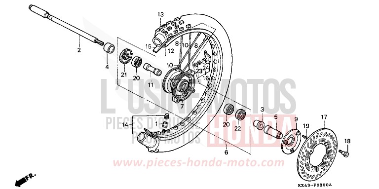 ROUE AVANT (CR125RL/RM) de CR125R NEUCLEAR RED (R177) 1991
