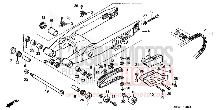 BRAS OSCILLANT (CR125RM/RN) de CR125R NEUCLEAR RED (R177) 1991