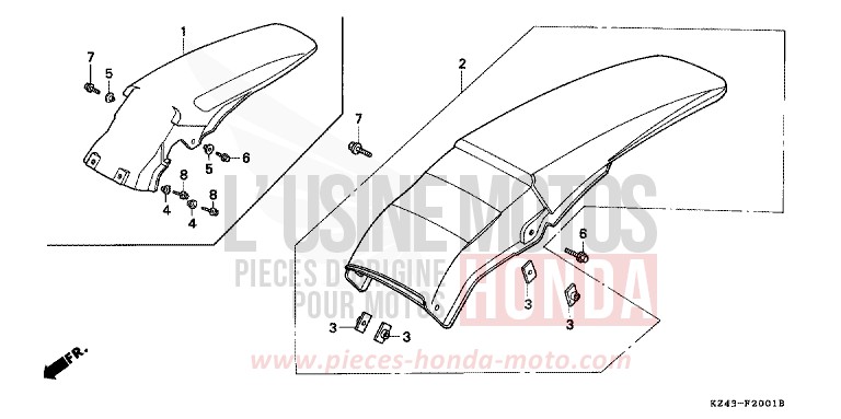 GARDE-BOUE ARRIERE (SAUF CR125RL) de CR125R NEUCLEAR RED (R177) 1991