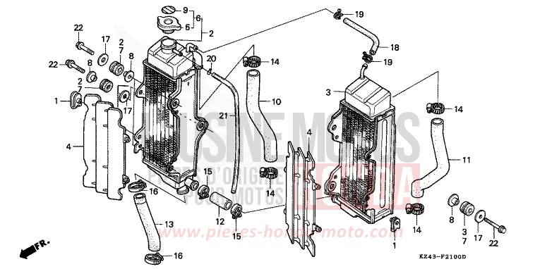 RADIATEUR de CR125R NEUCLEAR RED (R177) 1991