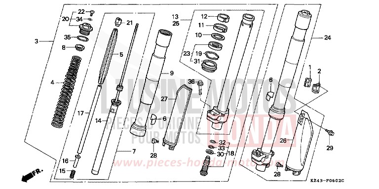 FOURCHETTE AVANT (CR125RN/RP) de CR125R NEUCLEAR RED (R177) 1992