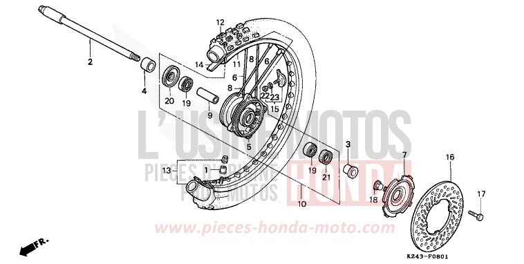 ROUE AVANT (CR125RN/RP/RR) de CR125R NEUCLEAR RED (R177) 1992