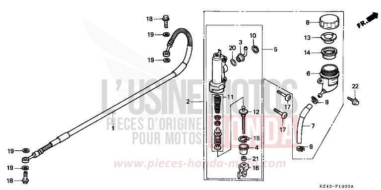 MAITRE-CYLINDRE FREIN AR. CYLINDRE de CR125R NEUCLEAR RED (R177) 1992