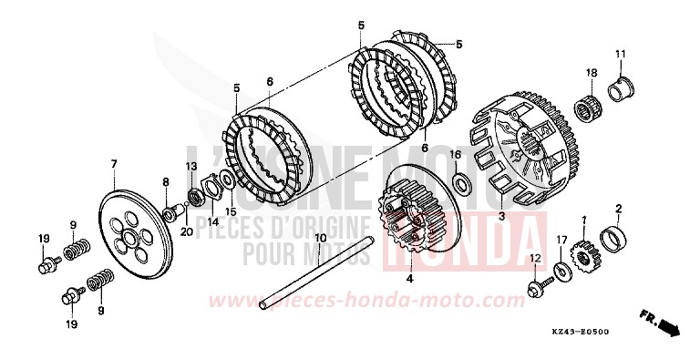 EMBRAYAGE de CR125R NEUCLEAR RED (R177) 1993