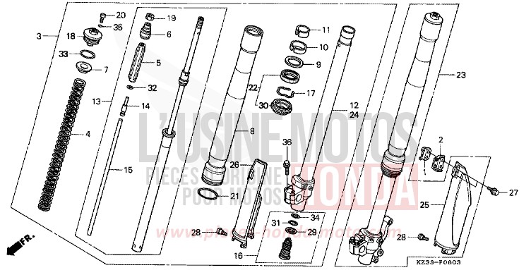 FOURCHETTE AVANT de CR250R NEUCLEAR RED (R177) 1995