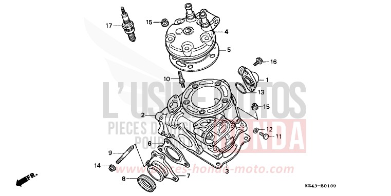 CYLINDRE/CULASSE de CR125R NEUCLEAR RED (R177) 1994