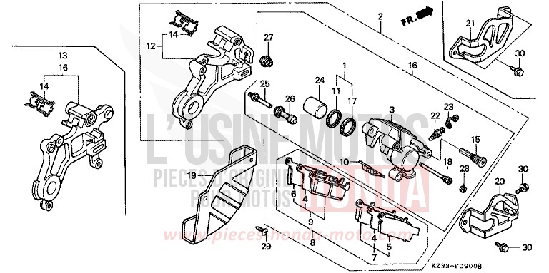 ETRIER DE FREIN ARRIERE de CR250R NEUCLEAR RED (R177) 1995