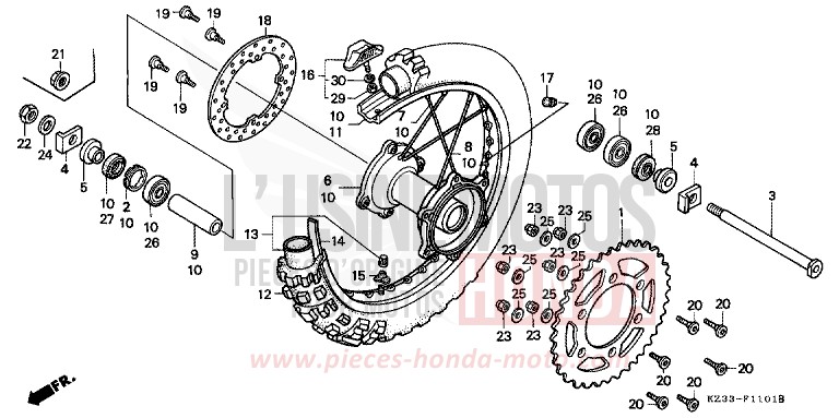ROUE ARRIERE de CR250R NEUCLEAR RED (R177) 1995