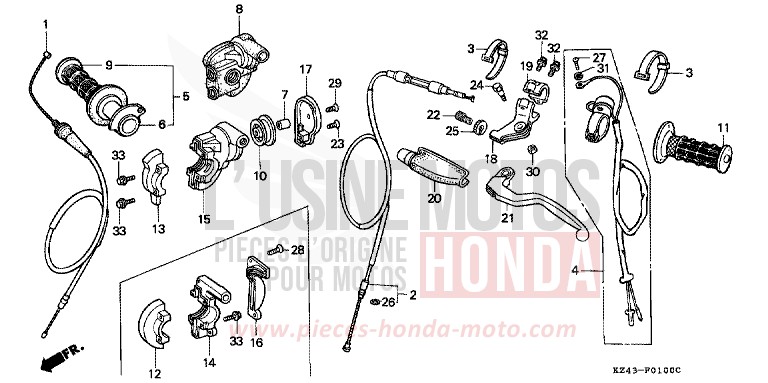 LEVIER DE GUIDON/COMMUTATEUR/CABLE de CR125R NEUCLEAR RED (R177) 1994