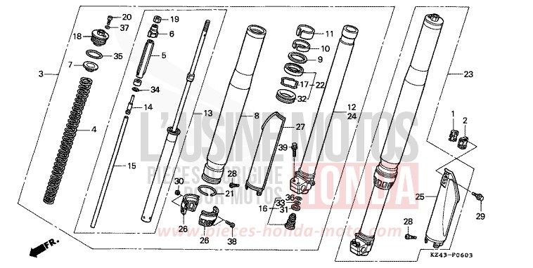 FOURCHETTE AVANT (CR125RR) de CR125R NEUCLEAR RED (R177) 1994
