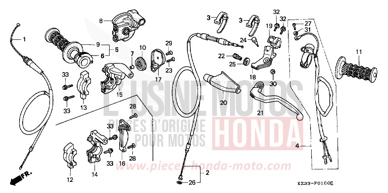LEVIER DE GUIDON/COMMUTATEUR/ CABLE de CR250R NEUCLEAR RED (R177) 1996
