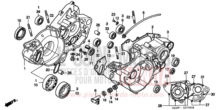 CARTER MOTEUR de CR250R NEUCLEAR RED (R177) 1997