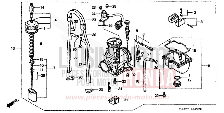 CARBURATEUR (1) de CR250R NEUCLEAR RED (R177) 1997