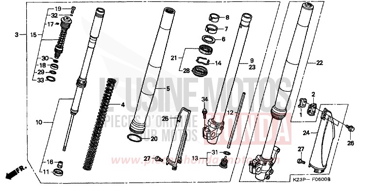 FOURCHETTE AVANT (1) de CR250R NEUCLEAR RED (R177) 1997