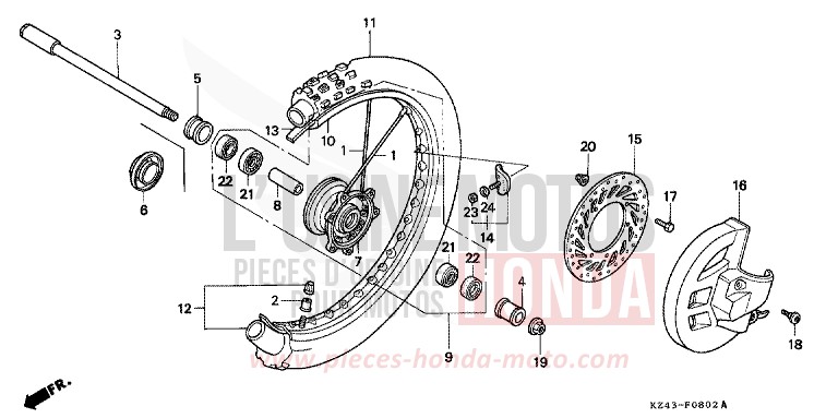ROUE AVANT (CR125RS/RT/RV) de CR125R NEUCLEAR RED (R177) 1995