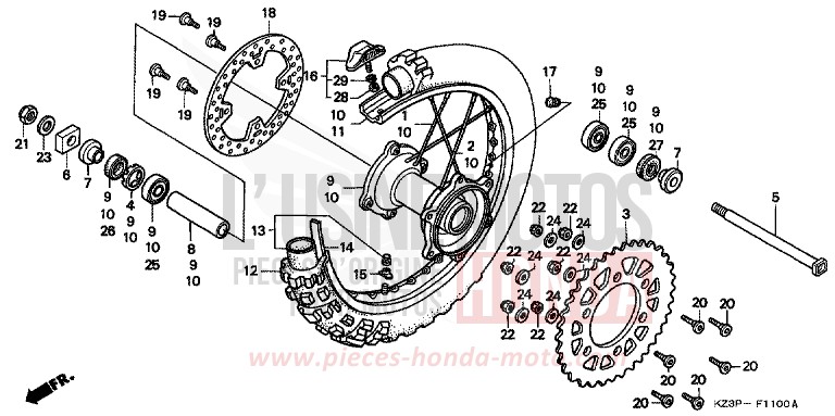 ROUE ARRIERE de CR250R NEUCLEAR RED (R177) 1997
