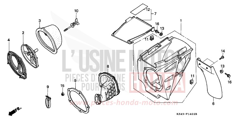 FILTRE A AIR (CR125RP/RR/RS/RT/RV) de CR125R NEUCLEAR RED (R177) 1995