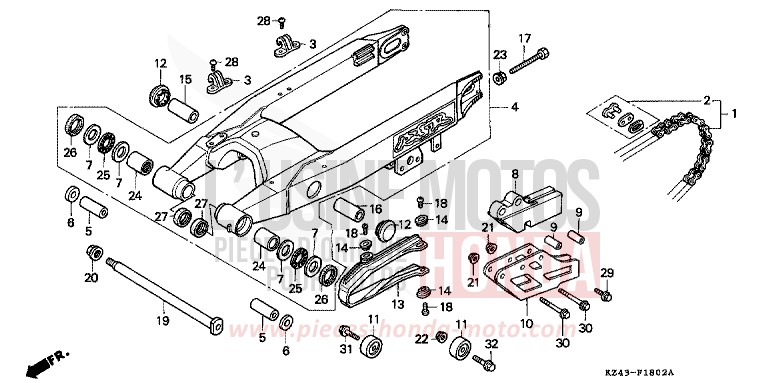 BRAS OSCILLANT (CR125RP/RR/RS/RT) de CR125R NEUCLEAR RED (R177) 1995
