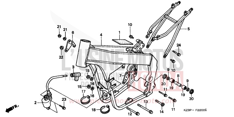 CARROSSERIE DE CHASSIS (1) de CR250R NEUCLEAR RED (R177) 1997