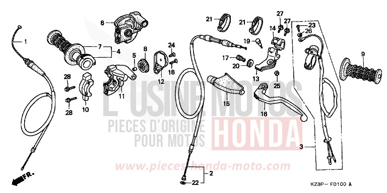 LEVIER DE GUIDON de CR250R NEUCLEAR RED (R177) 1998