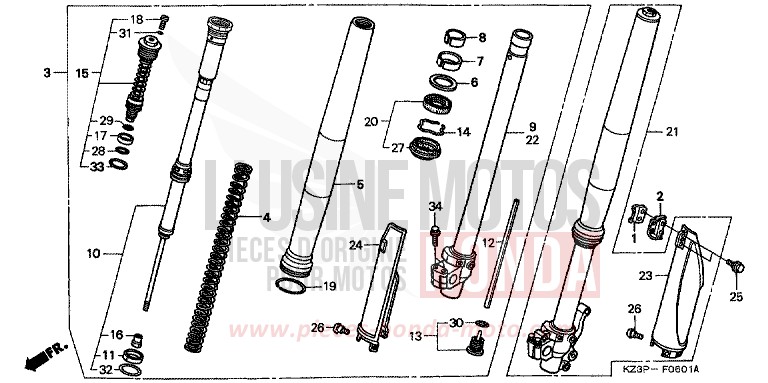 FOURCHETTE AVANT (2) de CR250R NEUCLEAR RED (R177) 1998