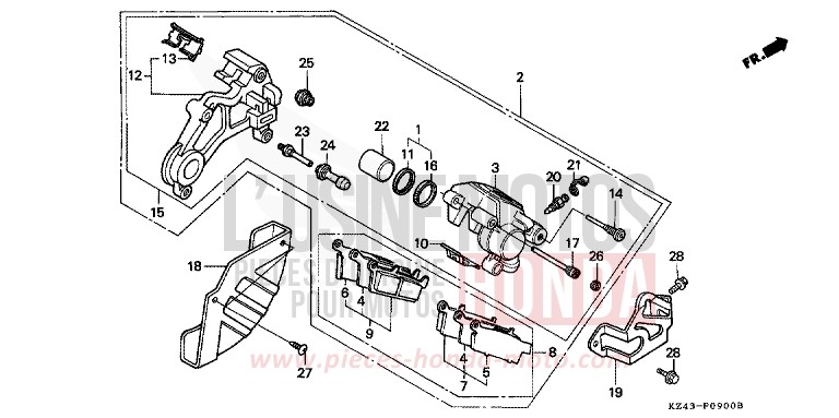 ETRIER DE FREIN ARRIERE de CR125R NEUCLEAR RED (R177) 1996