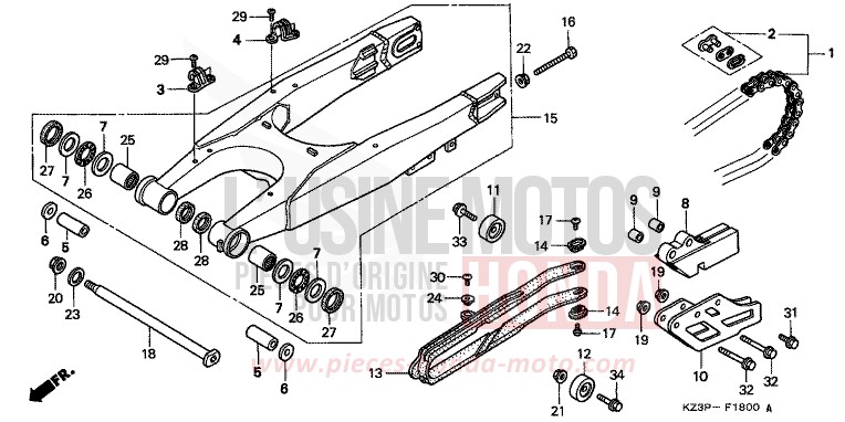 BRAS OSCILLANT de CR250R NEUCLEAR RED (R177) 1998