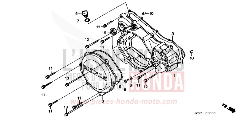 PANNEAU CARTER-MOTEUR D. de CR250R NEUCLEAR RED (R177) 1999