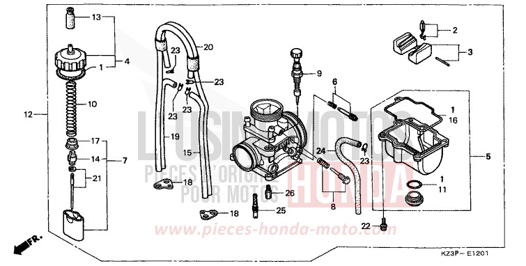 CARBURATEUR (2) de CR250R NEUCLEAR RED (R177) 1999