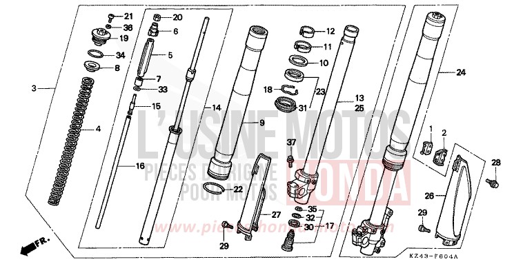 FOURCHETTE AVANT (CR125RS/RT/RV) de CR125R NEUCLEAR RED (R177) 1997