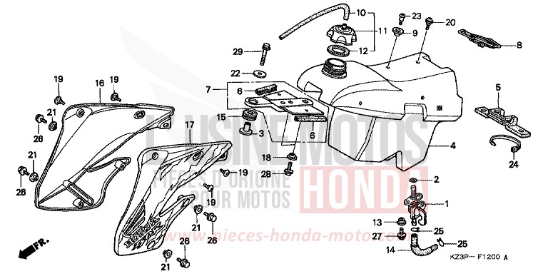 RESERVOIR A CARBURANT de CR250R NEUCLEAR RED (R177) 1999