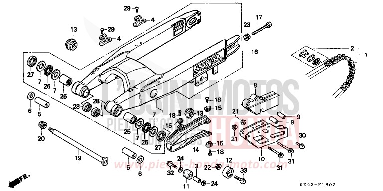 BRAS OSCILLANT (CR125RV) de CR125R NEUCLEAR RED (R177) 1997