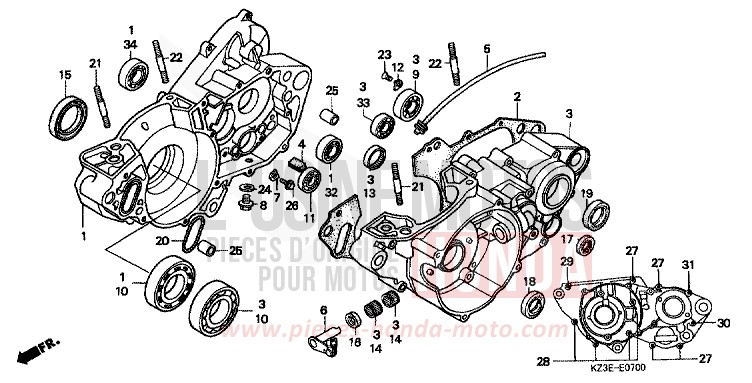 CARTER MOTEUR de CR250R EXPLOSION RED (R254) 2000